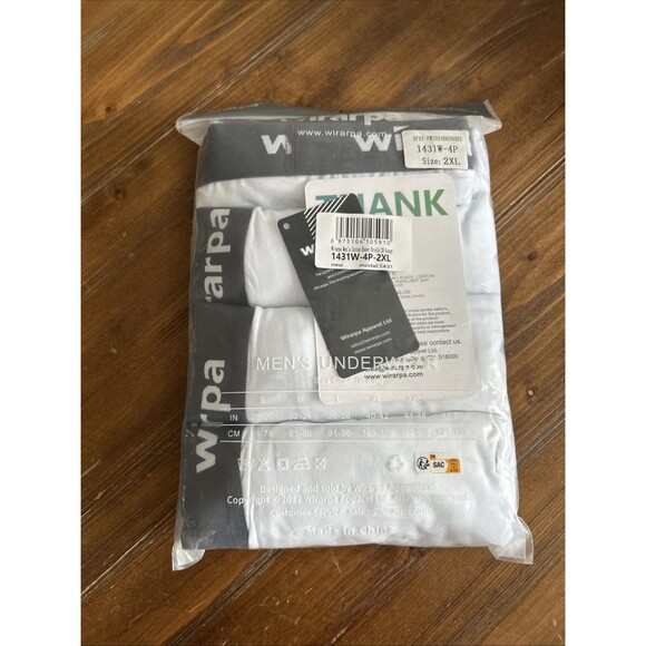 Wirarpa Men's Cotton Boxer Briefs White Open Fly Tag Free Underwear 4 Pack  2XL - Picture 1 of 6